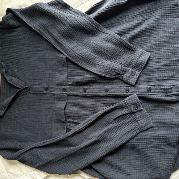 Mystree Navy Button Down Shirt with Drop Babydoll Waist Women’s Medium - Picture 7 of 7